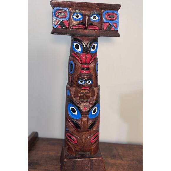 Wood T Shaped Totem Pole Authentic Alaska Craft - Picture 1 of 5